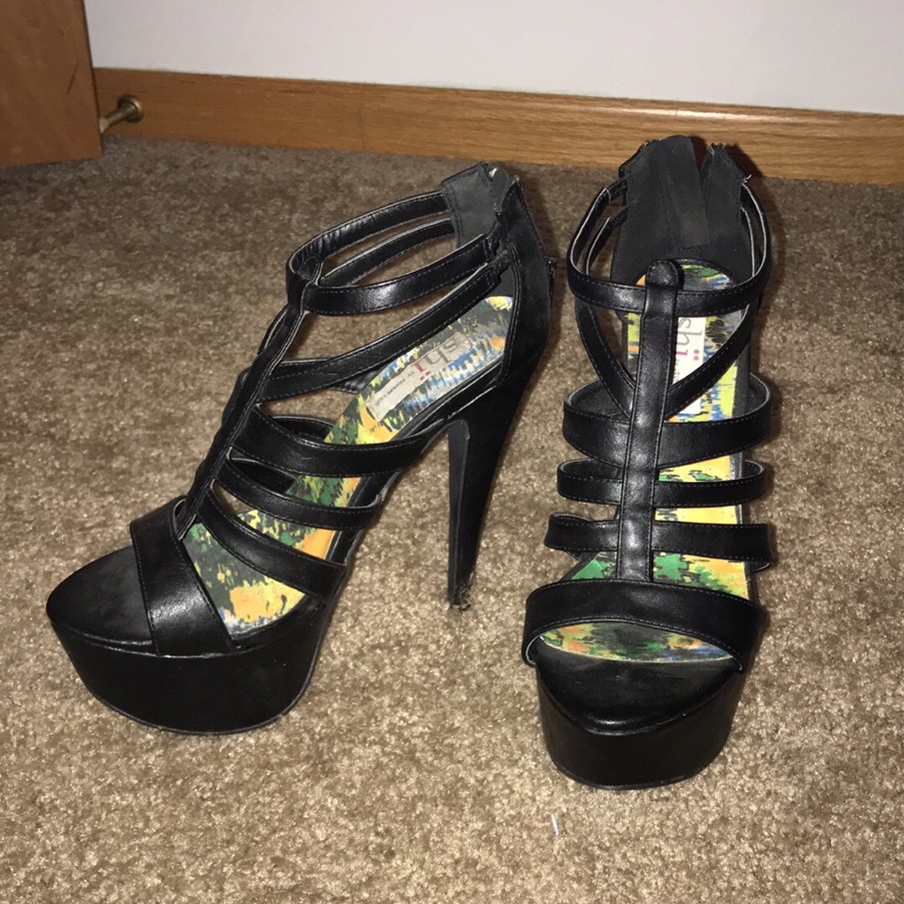 Size 7.5 high heel strappy pumps by Shi.